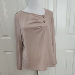 SHEIN Taupe Asymmetrical Button Blouse